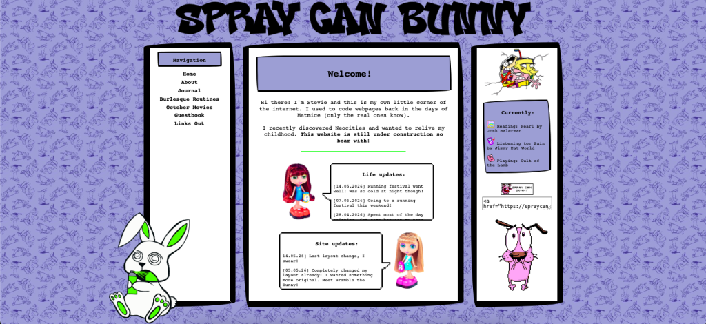Screenshot from Neocities website